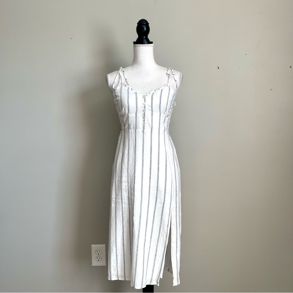 ABERCROMBIE & FITCH | Striped Smocked Back Linen Blend Midi Dress Sz XS - Picture 2 of 10